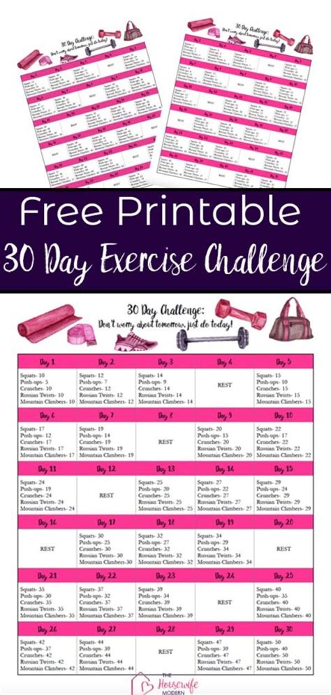 Free Exercise Printable 30 Day Challenge Easy Medium Hard Levels