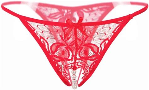 Rakkiss Womens Sex Underwear Lace Crotchless Panties Crotch Thong With Pearls