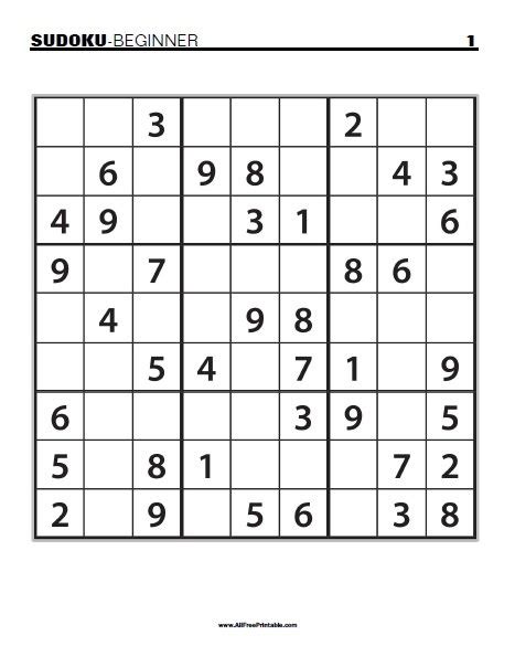 Beginner Sudoku Puzzles Free Printable 3x3 Very Easy Sudoku 4