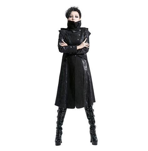 Gothic Leather Segmented Trench Coat With Detachable Rebelsmarket