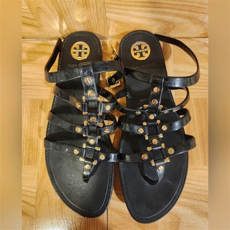 tory burch shoes tory burch gladiator sandals blackgold patent leather size poshmark