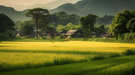 Rice And Mountain Fields At Sunrise Background Countryside Field Hd