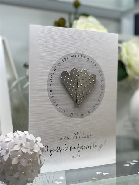 Real Tin Hearts Tenth Wedding Anniversary Card Tenth Etsy