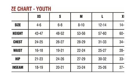 youth size chart shorts