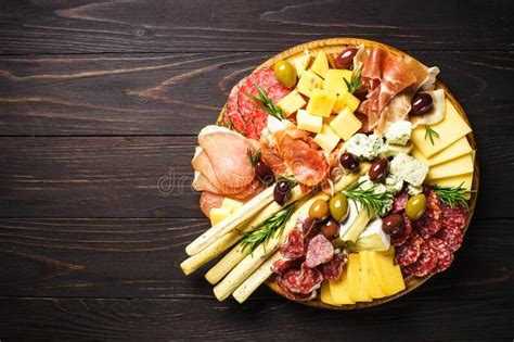Antipasto Platter With Jamon Salammi And Cheese Assortment Stock