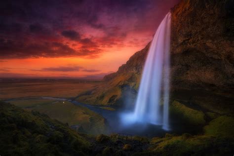 Seljalandsfoss Sunset At Seljalandsfoss One Of The Most Famous And Most Visited Waterfall On