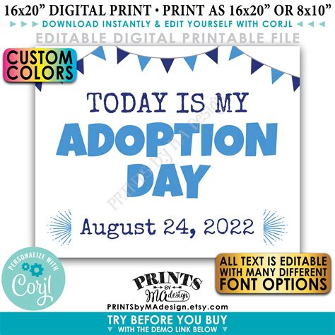 Editable Adoption Day Sign Today Is Myour Adoption Day Custom