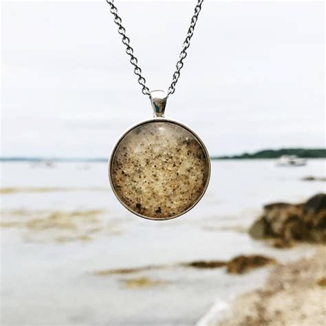 Large Round Charm Necklace Real Beach Sand Jewelry Beautiful Etsy