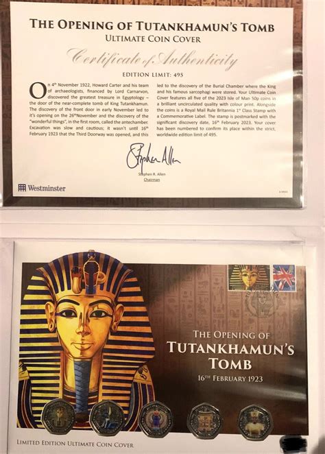Isle Of Man 2023 Tutankhamuns Tomb 50p Coloured Coin Set And Stamp