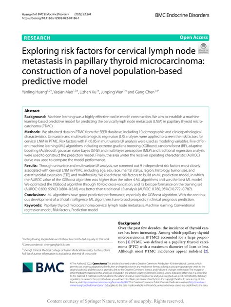 Pdf Exploring Risk Factors For Cervical Lymph Node Metastasis In