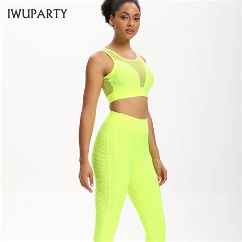 iwuparty jacquard bubble yoga sets women gym clothes tracksuit 2 piece set workout sport high