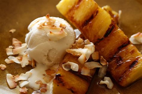 Coconut Sorbet With Rum Soaked Grilled Pineapple And An Izze Float