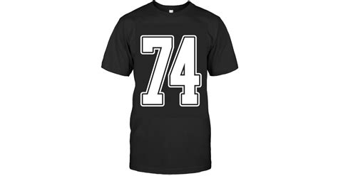 74 White Outline Number 74 Sports Fan Jersey Style T Shirt