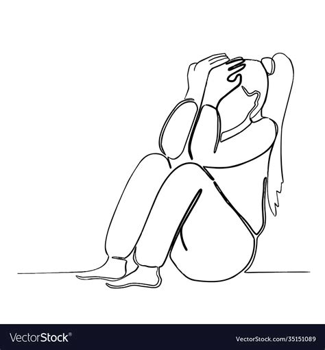 Girl Suffering From Depression Line Art Royalty Free Vector