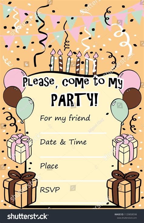 Kids Birthday Party Invitation Card Sentence Stock Vector Royalty Free