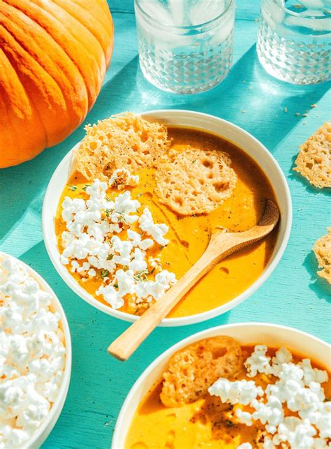 Pumpkin Soup With Parmesan Popcorn Crunch Live Eat Learn