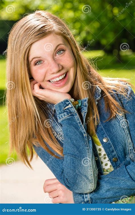 Portrait Of Smiling Teenage Girl Outside Stock Image Image Of Teenager Adolescent 31300735