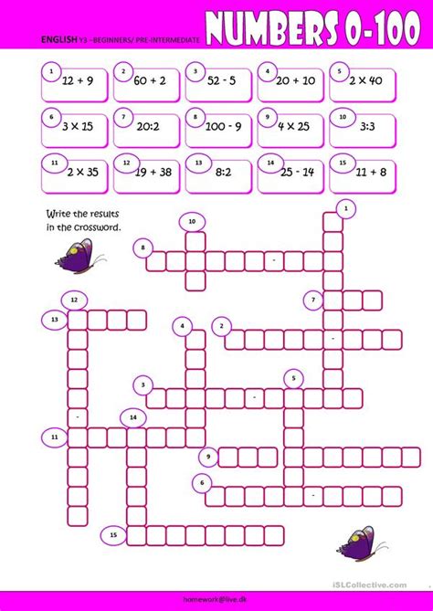 Numbers 0 100 Crossword English Esl Worksheets For Distance Learning