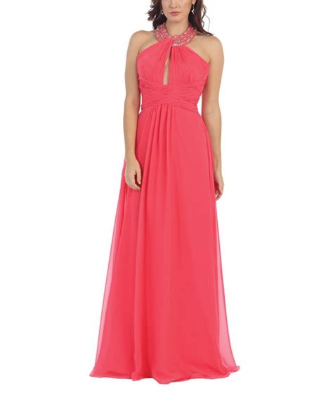 Coral Rhinestone Embellished Halter Dress Vestidos De Noite Vestido De Madrinha Longo Vestidos