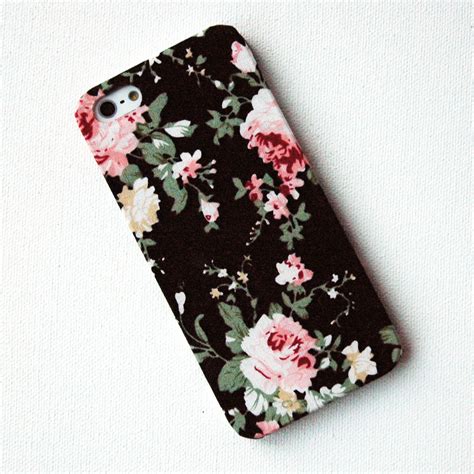 Iphone Case Pink Floral Pattern On Black Fabric Iphone 5 Case On Luulla