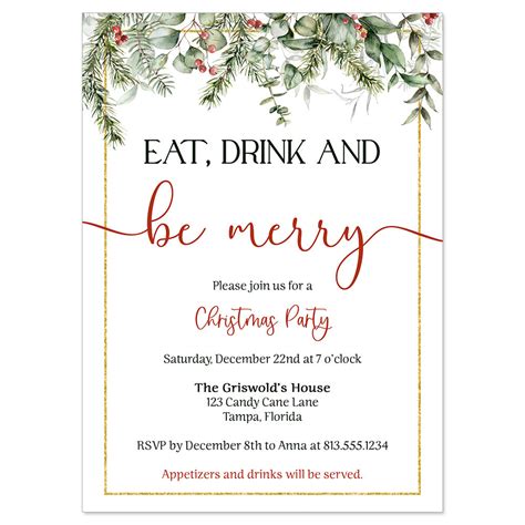 Eat Drink And Be Merry Christmas Party Invitation The Invite Lady