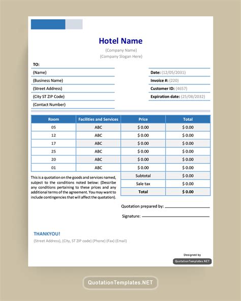 Hotel Quotation Template Free Estimate And Quote Templates