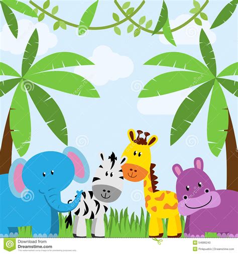 Jungle Or Zoo Themed Animal Background Stock Vector Illustration Of