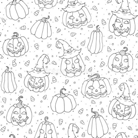 Vector Halloween Seamless Pattern With Candy Corns Smiling Pumpkins