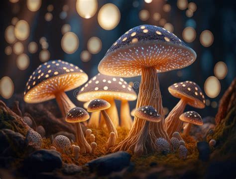 Fantasy Mushroom Landscape In The Forest Created With Generative Ai