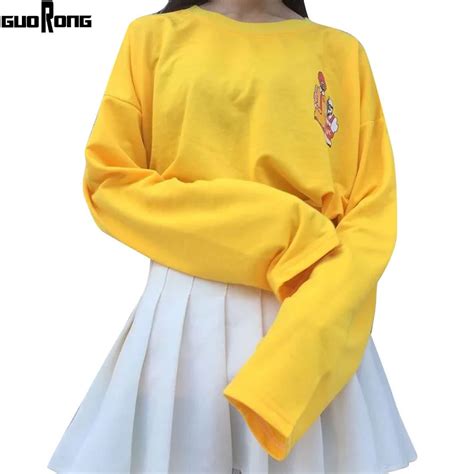 Womens Clothing Cartoon Yellow Print Long Sleeve All Match Female T