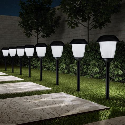 Solar Path Lights Set Of 8 16 Tall Stainless Steel Outdoor Stake