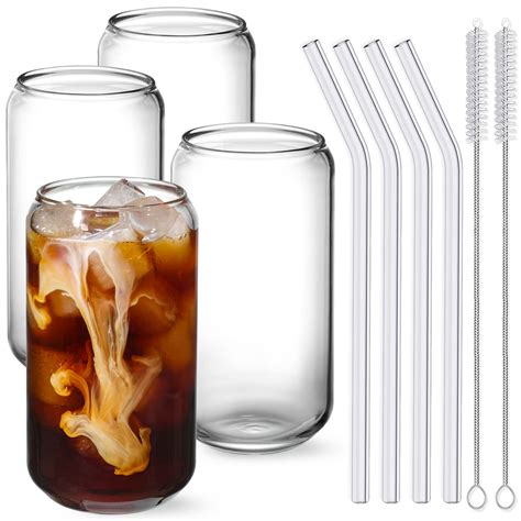 Buy Netanydrinking Glasses With Glass Straw 4pcs Set 16oz Can Shaped