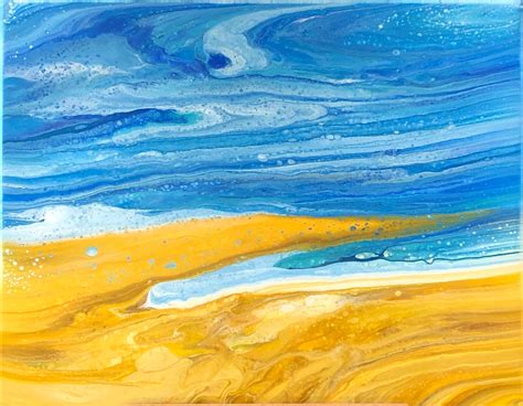 Seascape Beach Golden Sand Sea Original Painting Wall Art Acrylic By