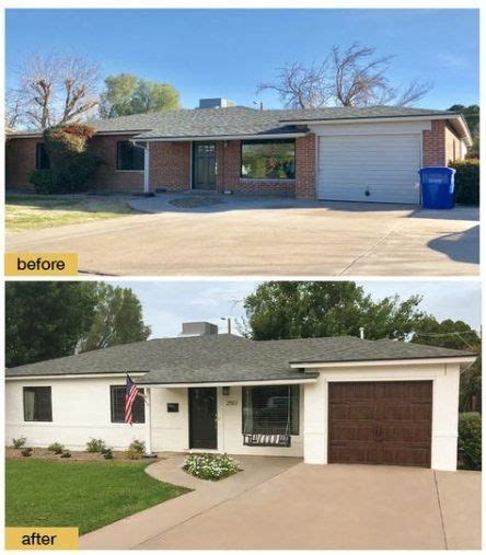 Modern large ranch style brick house. 40 trendy house exterior white brick garage doors | Ranch ...