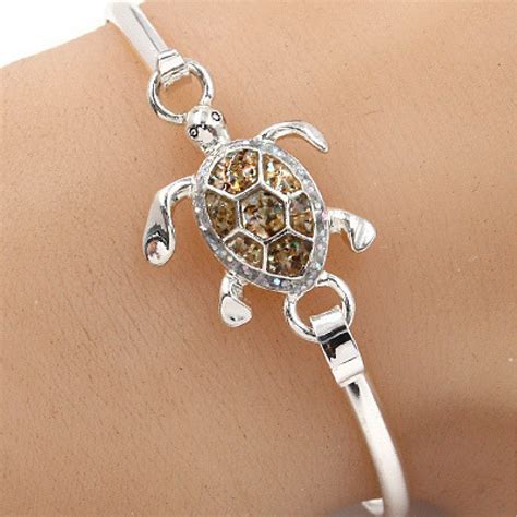 Silver Sea Turtle Glitter Bangle Bracelet T Ideas For Her Womens