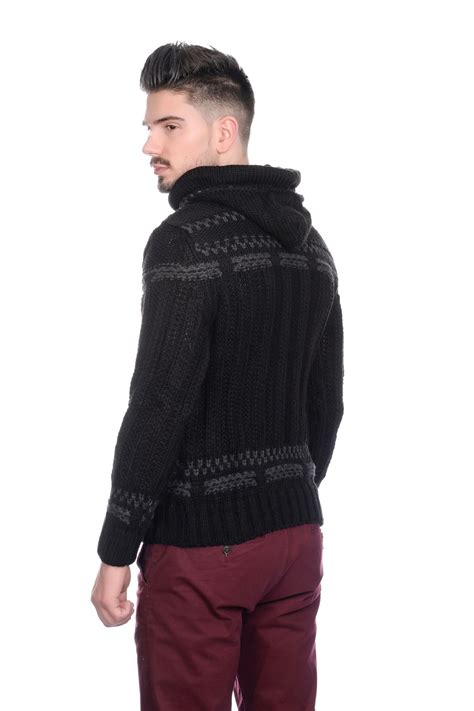 New Brad Jones Mens Thick Cable Knit Hooded Vintage Nordic Look Jumper