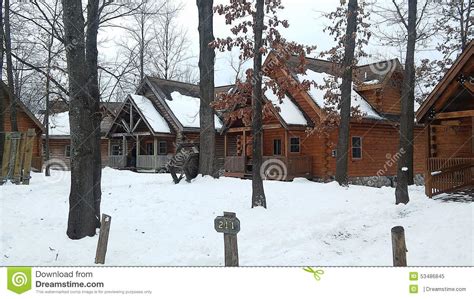 Winter Log Cabins In The Woods Stock Photo Image 53486845