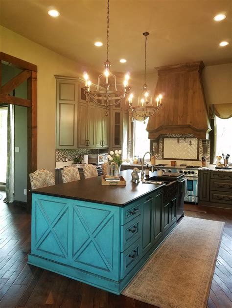 Posted on thursday, february 21, 2019 in kitchen. Turquoise island in rustic kitchen | Beautiful kitchens ...
