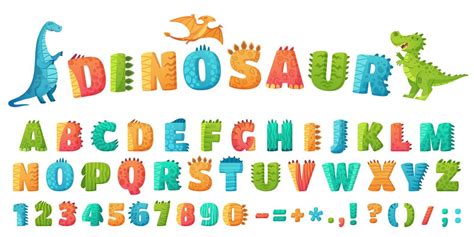 Cartoon Dino Font Dinosaur Alphabet Letters And Numbers Funny Dinos