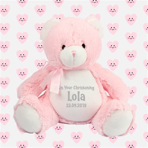 Personalised Baby Girl Pink Teddy Bear Embroidered Soft Toy Merrrch
