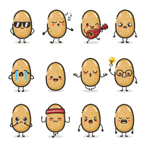 Premium Vector Set Of Cute Potato Character In Different Action Emotion