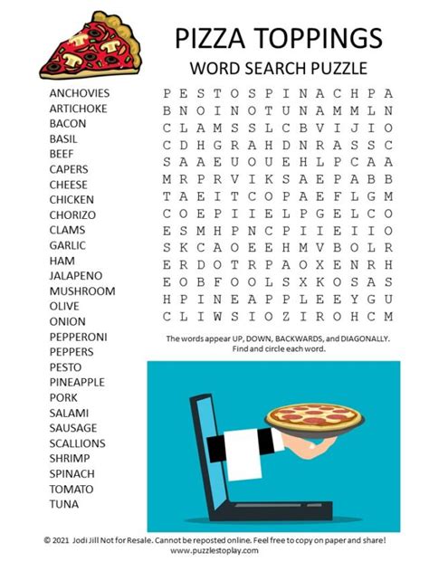 Pizza Toppings Word Search Puzzle Puzzles To Play