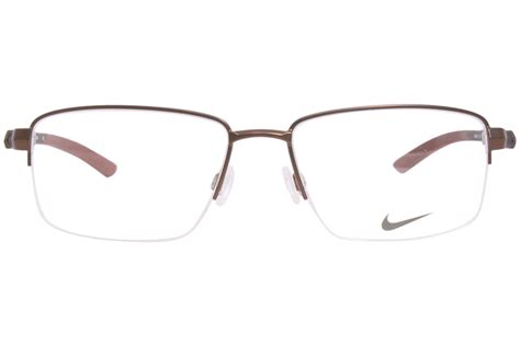 Nike 8141 212 Eyeglasses Men S Satin Walnut Semi Rim Rectangle Shape 55 17 140