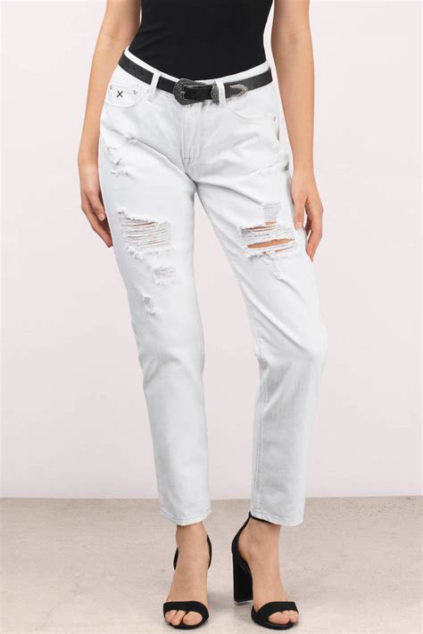 White Jeans Distressed Jeans White Denim Jeans Boyfriend Jeans