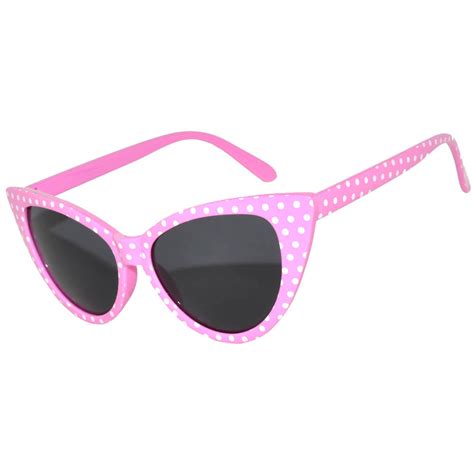 Owl ® Eyewear Cat Eye Sunglasses Pink Frame White Polka Dots Smoke Lens