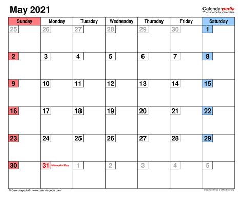 Some of the technologies we use are necessary for critical functions like security and site integrity, account authentication, security and privacy preferences, internal site usage and maintenance data, and to make the site work correctly for browsing and transactions. May 2021 Calendar | Templates for Word, Excel and PDF