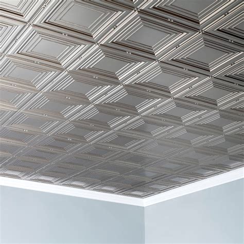 Fasade 48 In X 24 In Brushed Nickel Metaltin Surface Mount Ceiling