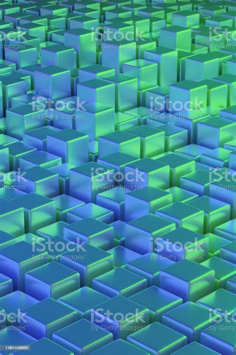 Green An Blue Quadrangular Prisms Abstract Background 3d Illustration
