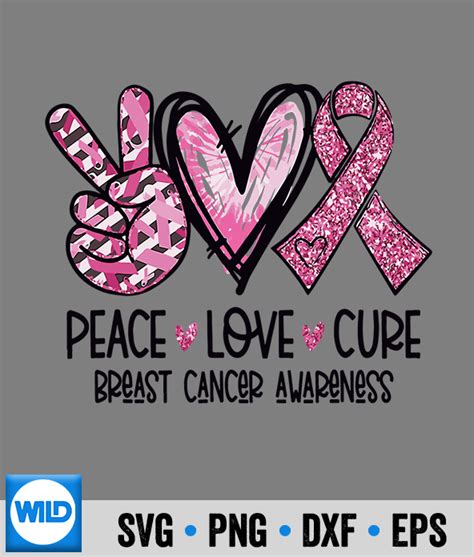 Cancer Warrior Svg Peace Love Cure Pink Ribbon Leopard Cancer Breast Awareness Svg Wildsvg