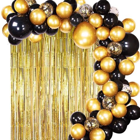 Diy Black Gold Balloon Garland Arch Kit With Balloons Gold Tinsel